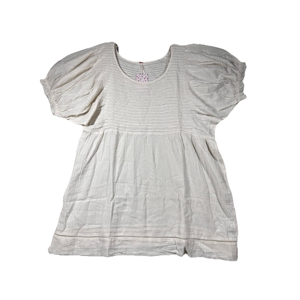 Free People Elsie Puff Sleeves Dress Tunic Size L Natural Linen Color NWT‎